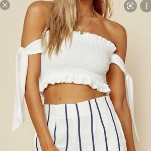 Planet blue white smocked crop
